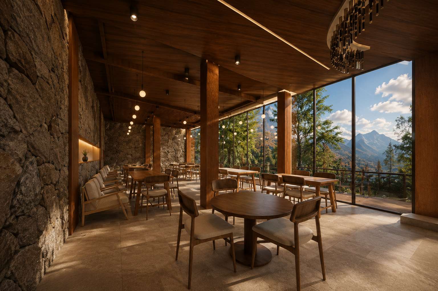 Morning on the stone terrace café