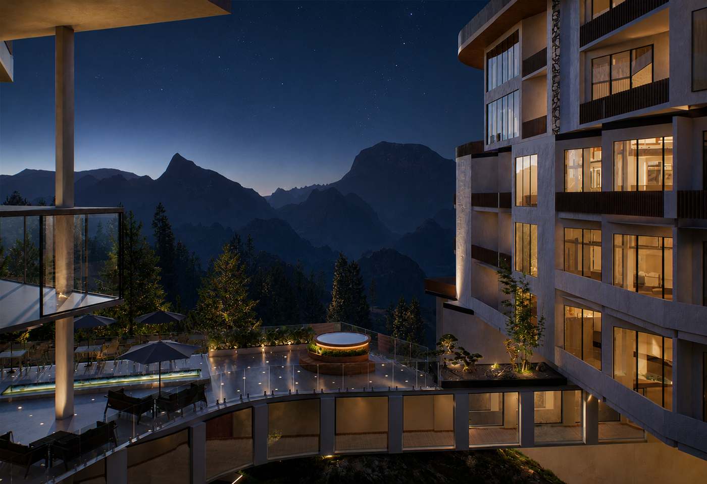 Twilight dining terraces