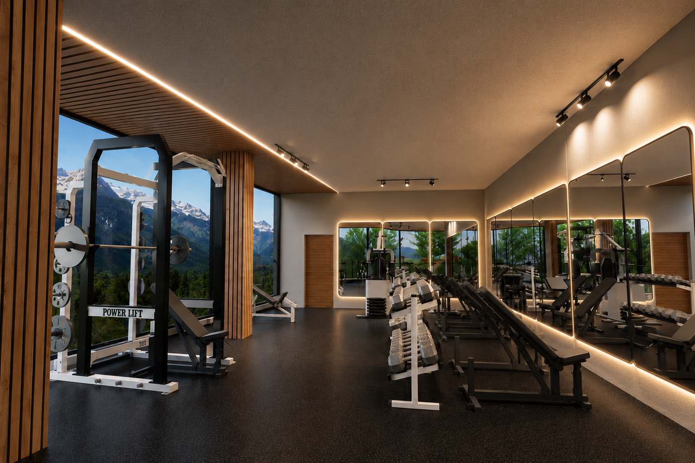 Fitness pavilion with mountain views