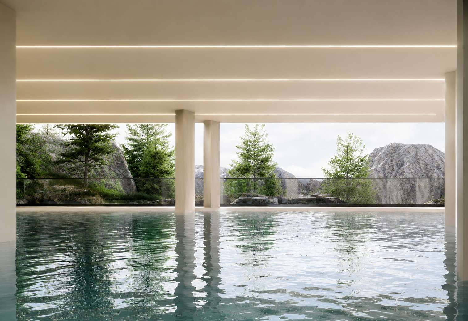 The open-air pool under the midday sky