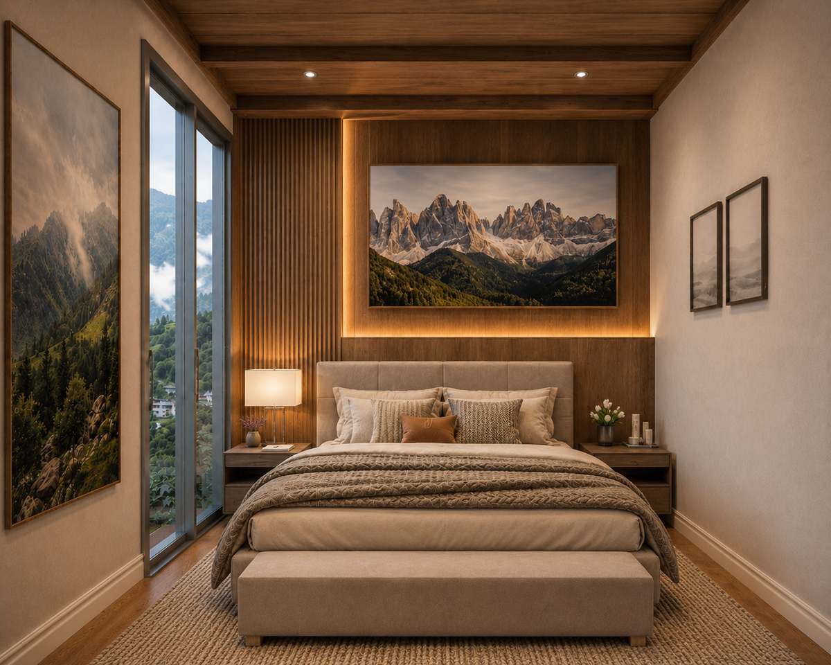 One-bedroom residence with framed mountain artwork