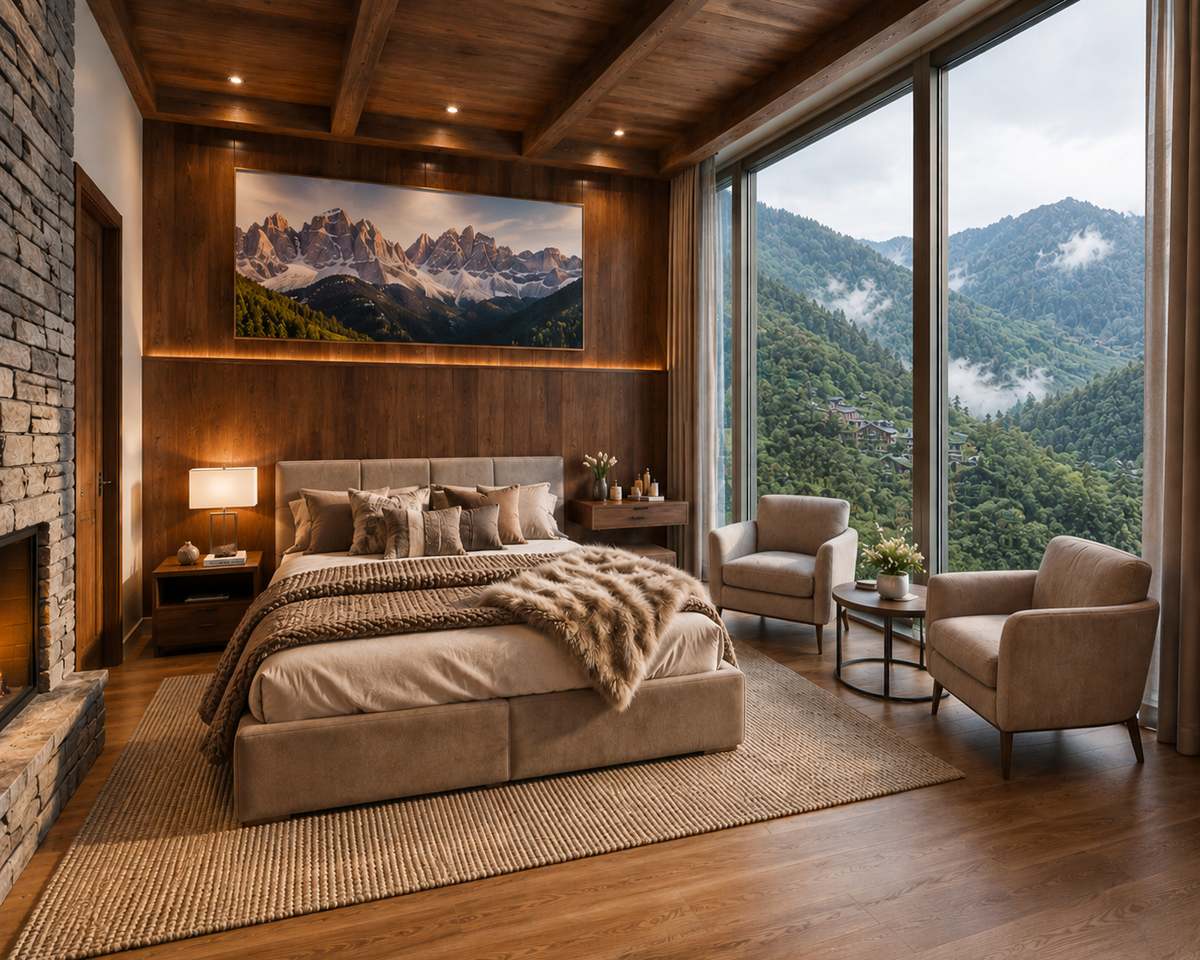 Three-bedroom master suite with stone fireplace