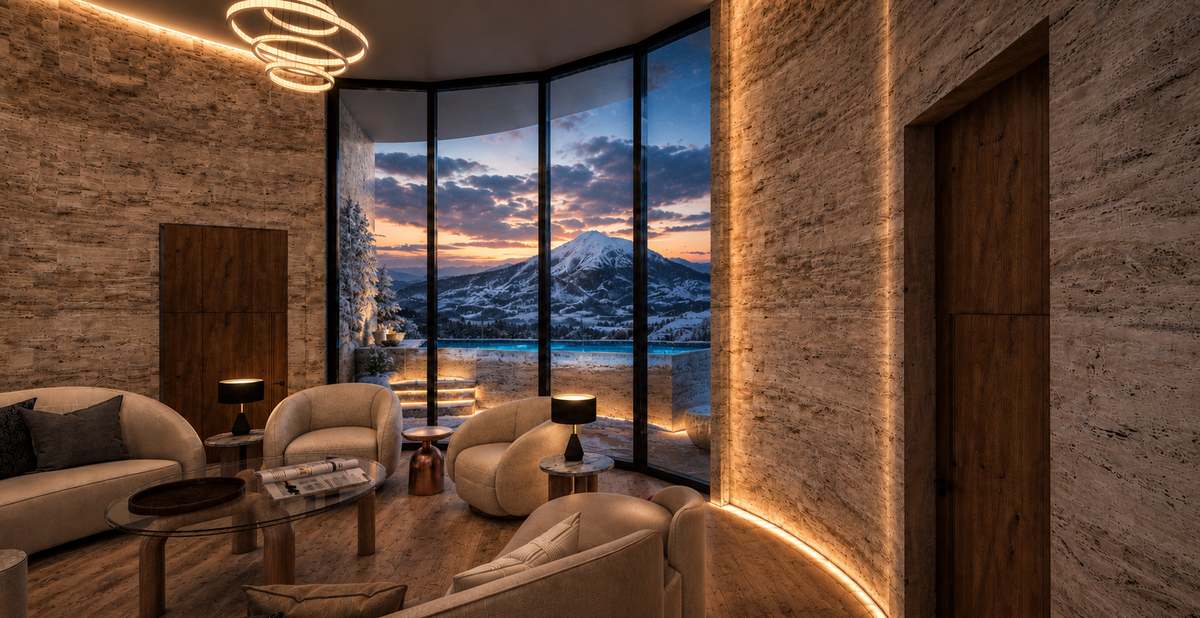 Penthouse living room at dusk