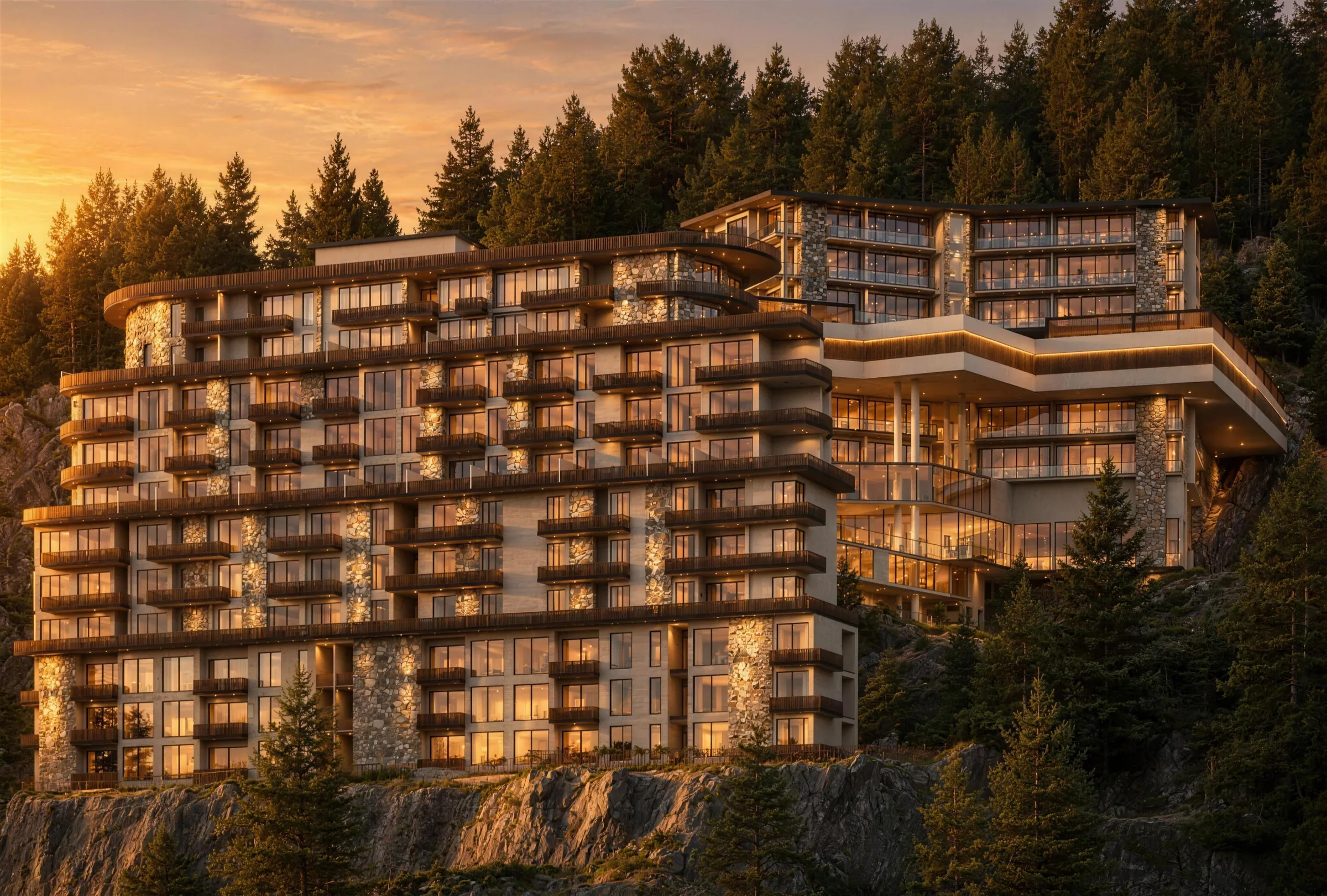 The Nathia Reserve at golden hour, terraced above the pine forest