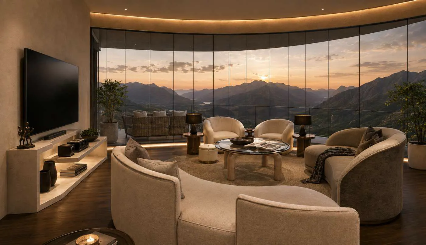Penthouse living room at dusk